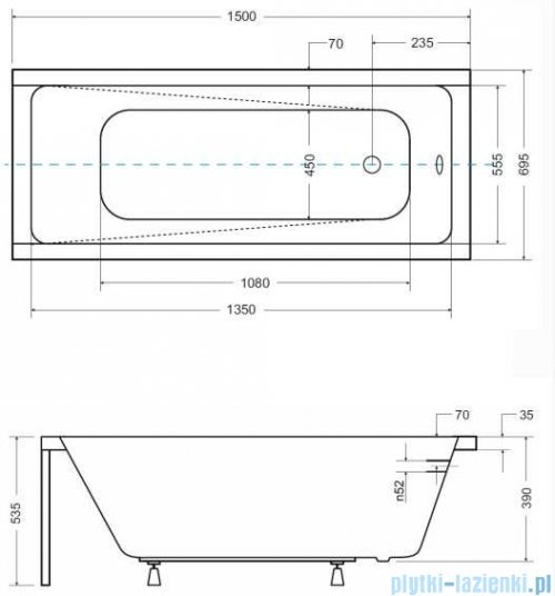 Besco Modern 150x70cm wanna prostokątna + obudowa CZARNY mat + syfon CZARNY #WAM-150-MO/#OAP-150UNIC/19977