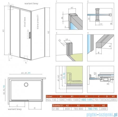 Radaway Idea Kdj Brushed Nickel kabina 150x80cm lewa szczotkowany nikiel 387045-91-01L/387051-91-01R