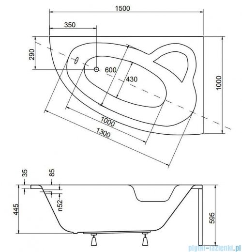 Besco Natalia 150x100cm wanna asymetryczna prawa + obudowa CZARNY mat + syfon CZARNY #WAN-150-NP/OAN-150-NPC/19977