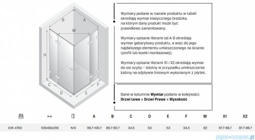 New Trendy Eventa Gold Shine kabina prysznicowa prostokątna 100x90x200 cm przejrzyste Złoty połysk EXK-4760