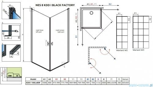 Radaway Nes 8 Black Kdd I Factory kabina 100x80cm czarny mat/szkło przejrzyste 10071100-54-55L/10071080-54-55R