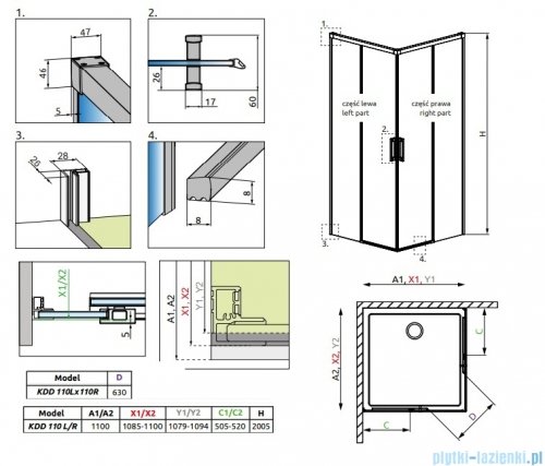 Radaway Idea 8 Kdd kabina 110x110cm szkło przejrzyste 10370110-01-01L/10370110-01-01R