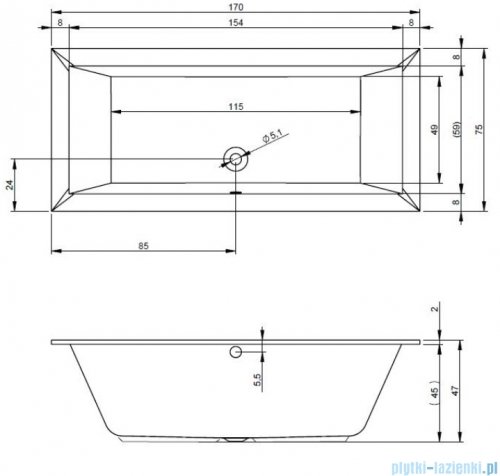 Riho Lugo wanna prostokątna 170x75cm nóżki+syfon B132001005/207093/208865
