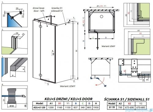 Radaway Torrenta KDJ+S kabina prysznicowa 70x120x70 lewa chrom połysk/przejrzyste 1330070-01-01/133312-01-01L/1330070-01-01