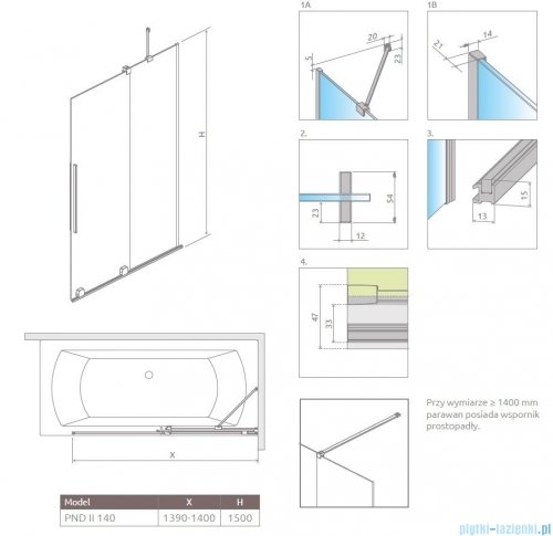 Radaway Furo PND II parawan nawannowy 140cm prawy szkło przejrzyste 10109738-01-01R/10112694-01-01