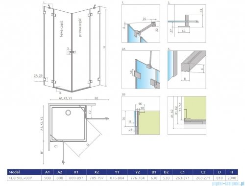 Radaway Essenza Pro White Kdd kabina 90x80cm przejrzyste 10096090-04-01L/10096080-04-01R