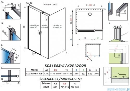 Radaway Nes 6 Kds I Brushed Light Gold kabina 120x80cm lewa szczotkowane jasne złoto 10023120-98-01L/10043080-98-01