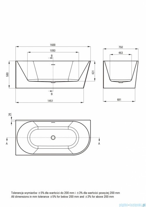 Deante SILIA Wanna akrylowa narożna wolnostojąca lewa 160x75 cm KDS_016L