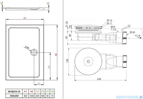 Radaway Essenza New KDJ-B kabina prysznicowa 100x80 lewa przejrzyste + brodzik Doros D + syfon 385083-01-01L/384051-01-01/SDRD1080-01