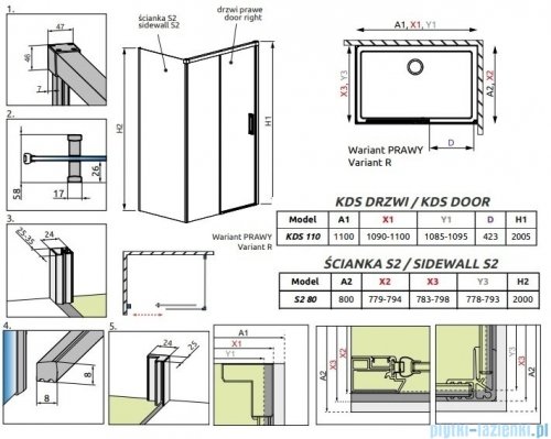 Radaway Idea Black Kds kabina prysznicowa 110x80 prawa czarny mat/szkło przejrzyste 10115110-54-01R/10117080-01-01