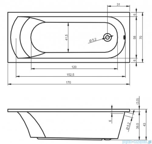Riho Miami wanna prostokąta 170x70 z hydromasażem Air lewa B060004005