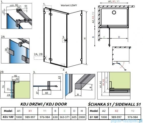 Radaway Essenza Pro Gold Kdj kabina 100x100cm lewa złoty połysk/szkło przejrzyste 10097100-09-01L/10098100-01-01