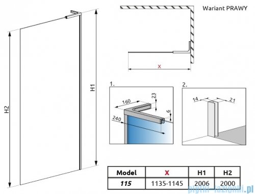 Radaway Modo SL II Brushed Light Gold kabina Walk-in 115x200 prawa szczotkowane jasne złoto szkło przejrzyste 10319115-98-01R