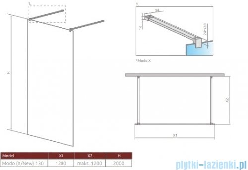 Radaway Modo New Black I kabina Walk-in 130x200 czarny mat/szkło przejrzyste 388134-54-01