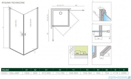 Radaway Nes 8 Kdd I kabina 100x80cm szkło przejrzyste 10071100-01-01L/10071080-01-01R