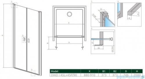 Radaway Nes 8 Dwd I drzwi wnękowe 90cm przejrzyste 10077045-01-01L/10077045-01-01R
