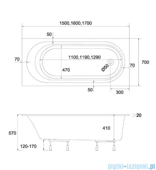 Schedpol Schedline Solia wanna prostokątna Cashmere Mat 170x70cm 3WST.S1P-17070/PK/MG