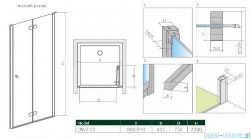 Radaway Nes 8 Dwb drzwi wnękowe 90cm prawe przejrzyste 10079090-01-01R