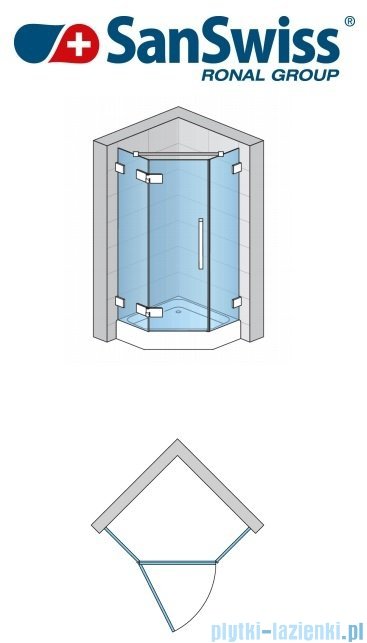 SanSwiss Pur PUR51 Drzwi 1-częściowe do kabiny 5-kątnej 45-100cm profil chrom szkło Pas satynowy Lewe PUR51GSM11051