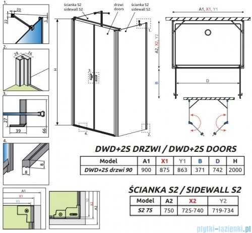 Radaway Nes 8 Dwd+2S kabina 75x90x75cm przejrzyste 10080075-01-01/10082190-01-01/10080075-01-01