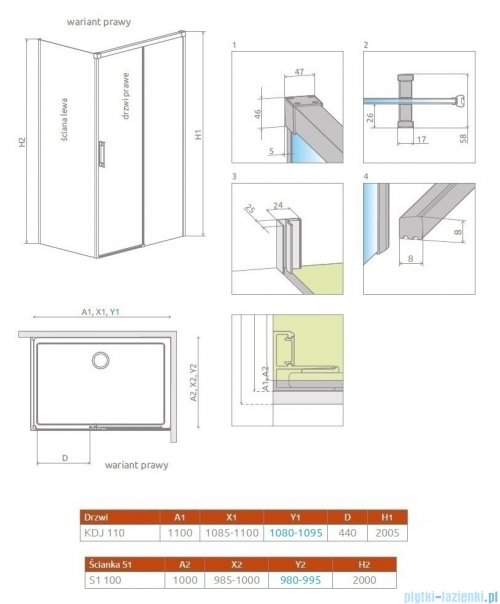 Radaway Idea Gold Kdj kabina 110x100cm prawa złoty połysk/szkło przejrzyste 387041-09-01R/387052-09-01L