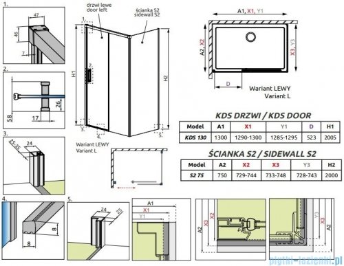 Radaway Idea Kds kabina prysznicowa 130x75 lewa przejrzyste 10115130-01-01L/10117075-01-01