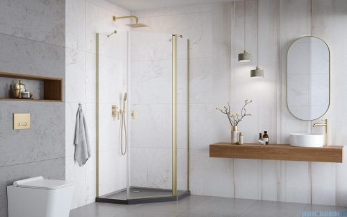 Radaway Nes Brushed Gold Ptj kabina pięciokątna 90x90cm prawa złoto szczotkowane 10052000-99-01R/10052900-99-01