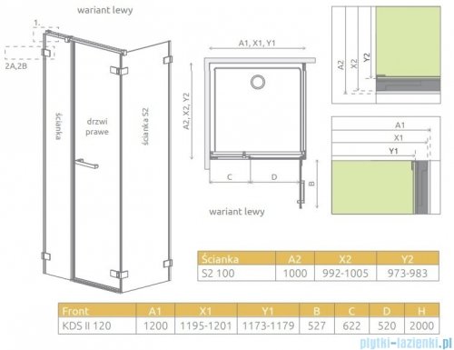 Radaway Arta Kds II kabina 120x100cm lewa szkło przejrzyste 386521-03-01R/386106-03-01/386112-03-01