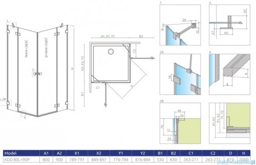 Radaway Essenza Pro Brushed Nickel Kdd kabina 80x90cm szczotkowany nikiel 10096080-91-01L/10096090-91-01R