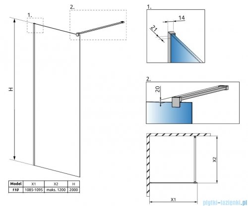 Radaway Modo New II Brushed Copper kabina Walk-in 110x200 szczotkowana miedź 389114-93-01
