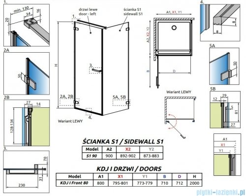 Radaway Arta Kdj I kabina 80x90cm lewa szkło przejrzyste 1386081-03-01L+386021-03-01