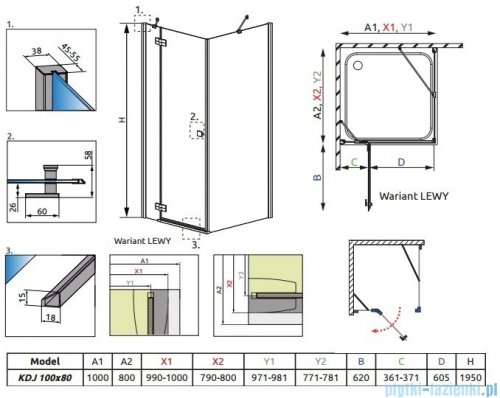 Radaway Almatea Kdj Kabina prostokątna 100x80 Lewa szkło przejrzyste + Brodzik Doros D + syfon 32142-01-01NL