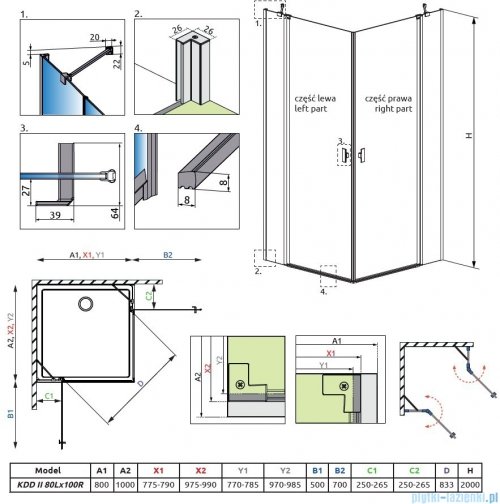 Radaway Nes KDD II kabina 80x100 przejrzyste 10031080-01-01L/10031100-01-01R