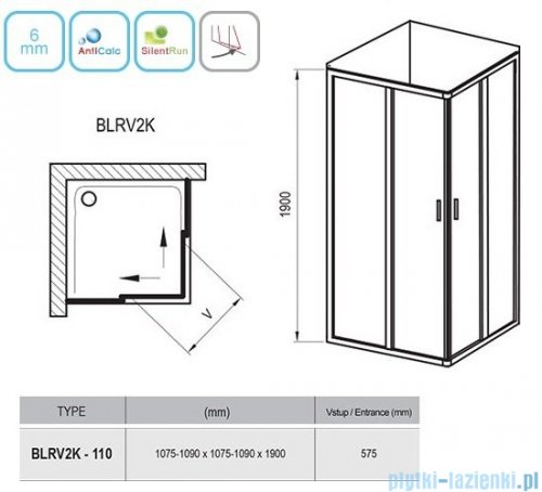 Ravak Blix BLRV2K drzwi prysznicowe 1/2 110cm białe grape Anticalc 1XVD0100ZG