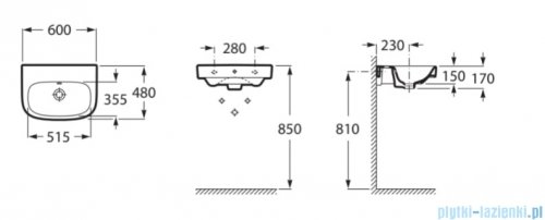 Roca Debba umywalka ścienna 60x48 cm biała A32599400N