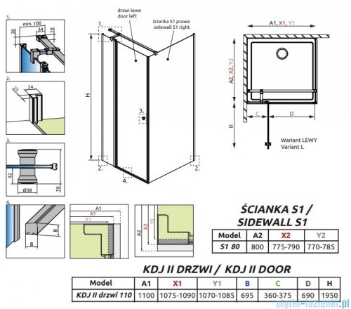 Radaway Eos KDJ II kabina prysznicowa 110x80 lewa przejrzyste 13799423-01L/13799410-01