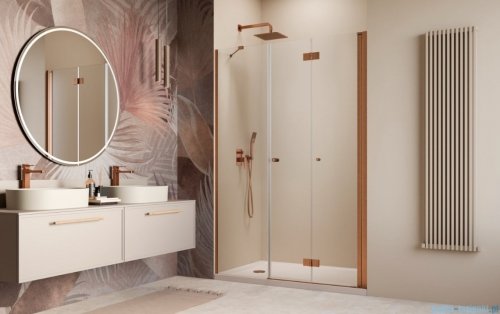 Radaway Nes Brushed Copper DWSB drzwi wnękowe 120cm W1 prawe szczotkowana miedź szkło przejrzyste 10044950-93-01R/10045250-01-01