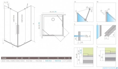 Radaway Furo KDD kabina 100x100cm szkło przejrzyste 10105100-01-01L/10105100-01-01R