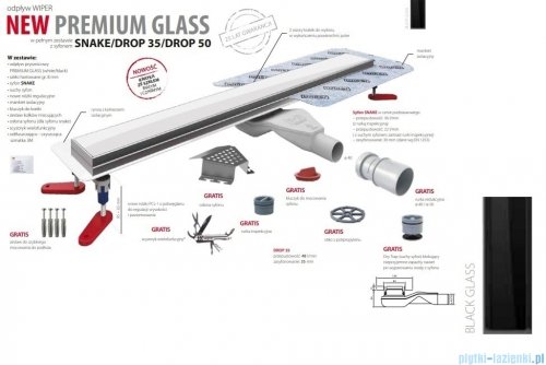 Wiper New Premium Black Glass Odpływ liniowy z kołnierzem 120 cm poler syfon snake 500.0383.01.120