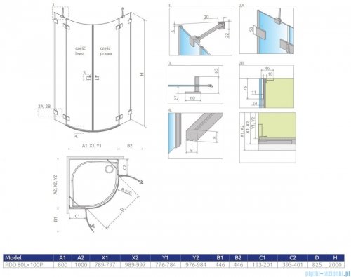 Radaway Essenza Pro White Pdd kabina 80x100cm przejrzyste 10095080-04-01L/10095100-04-01R