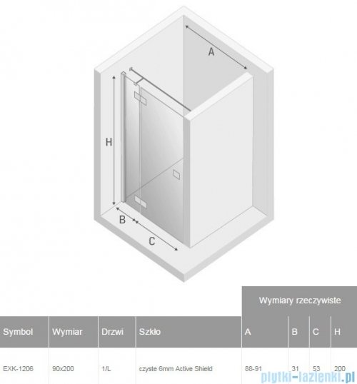 New Trendy Reflexa 90x200 cm drzwi wnękowe lewe przejrzyste EXK-1206