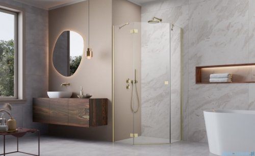 Radaway Essenza 8 Brushed Gold Ptj kabina pięciokątna 100x90cm lewa szczotkowane złoto 10490000-99-01L/10490900-01-01