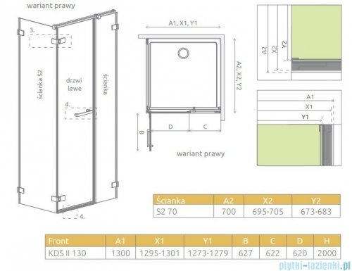 Radaway Arta Kds II kabina 130x70cm prawa szkło przejrzyste 386522-03-01L/386106-03-01/386109-03-01