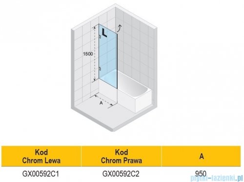 Riho Scandic NXT X108 parawan nawannowy lewy chrom 95x150cm G001141120
