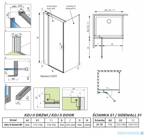 Radaway Nes 6 Kdj II Brushed Light Gold kabina 80x75cm lewa szczotkowane jasne złoto 10032080-98-01L/10039075-01-01