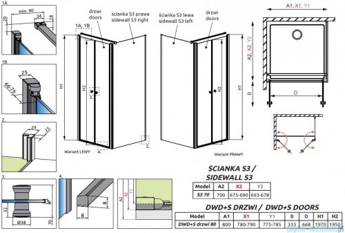 Radaway Eos DWD+S kabina prysznicowa 80x70 przejrzyste 13799490-01/13799448-01