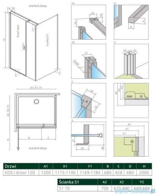 Radaway Nes 8 Kds I kabina 120x70cm lewa przejrzyste 10073120-01-01L/10073112-01-01/10089070-01-01