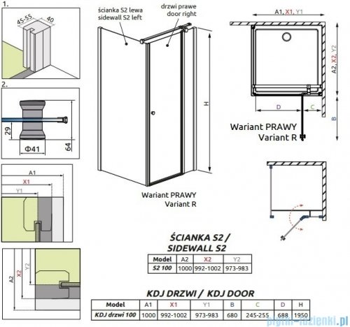 Radaway Eos II KDJ kabina prysznicowa 100x100 prawa szkło przejrzyste 3799422-01R/3799432-01L