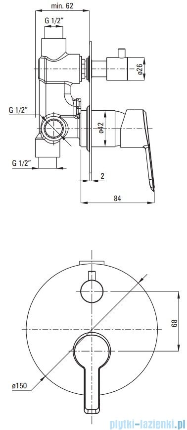 Deante Arnika Titanium Bateria prysznicowa podtynkowa z z dwoma wyjściami titaniumi BQA D44P