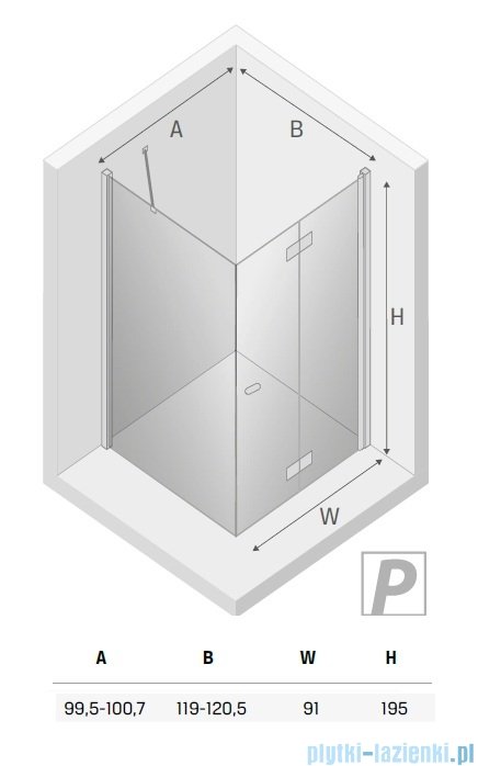New Trendy New Soleo Light Gold 100x120x195 cm kabina prawa drzwi składane pojedyncze wspornik skośny złoty jasny połysk/szkło przejrzyste  K-1942